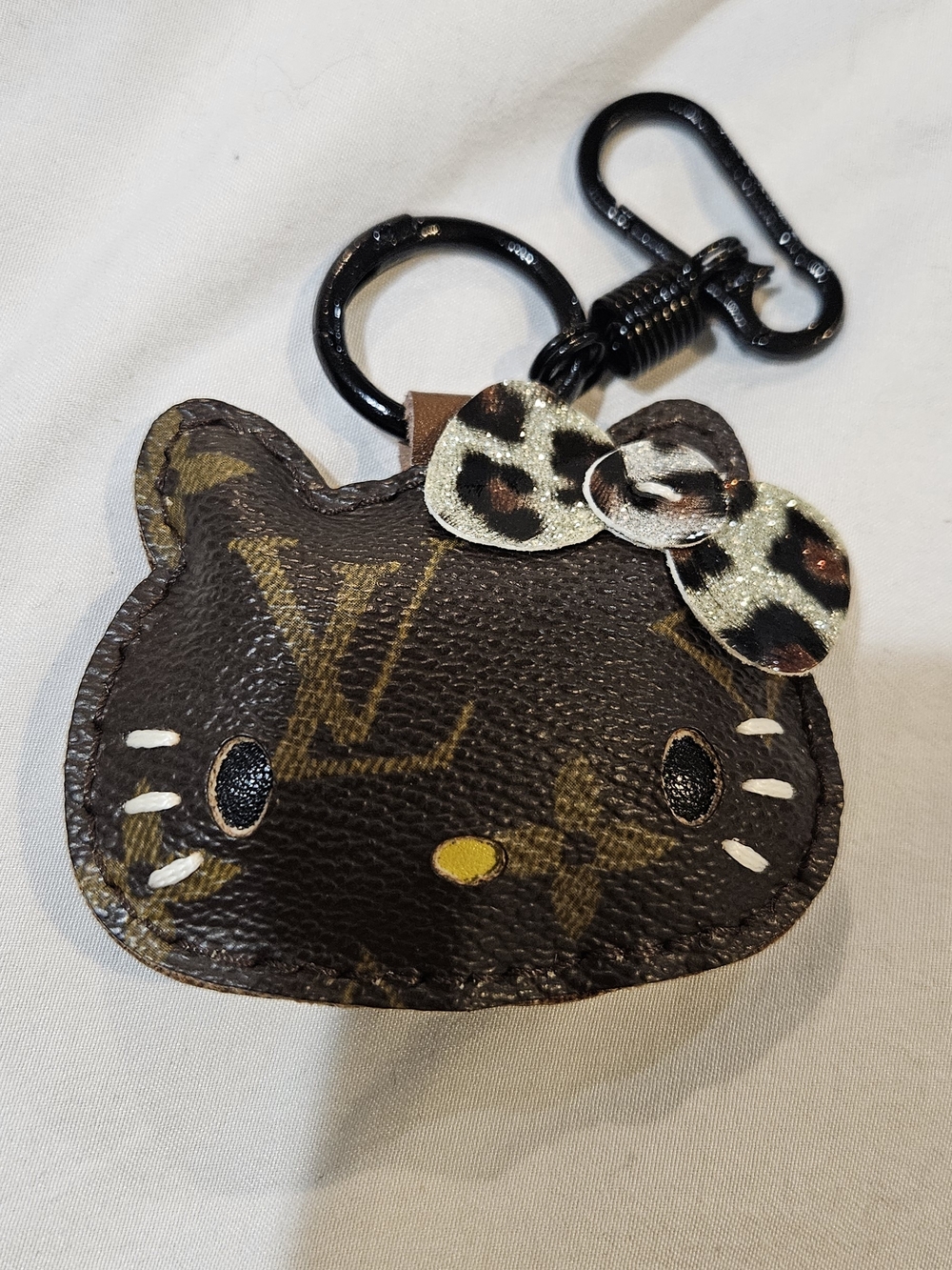 Hello Kitty- Upcycled With Auththentic LV Material Keychin-bag Charm
